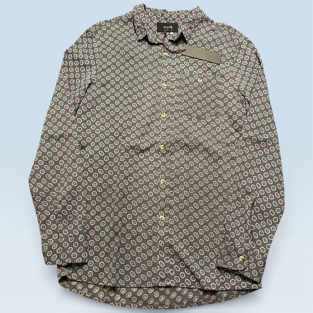 Rolla's Shirt Mens Medium Blue Fancy Circles Geometric Button Front Long Sleeve